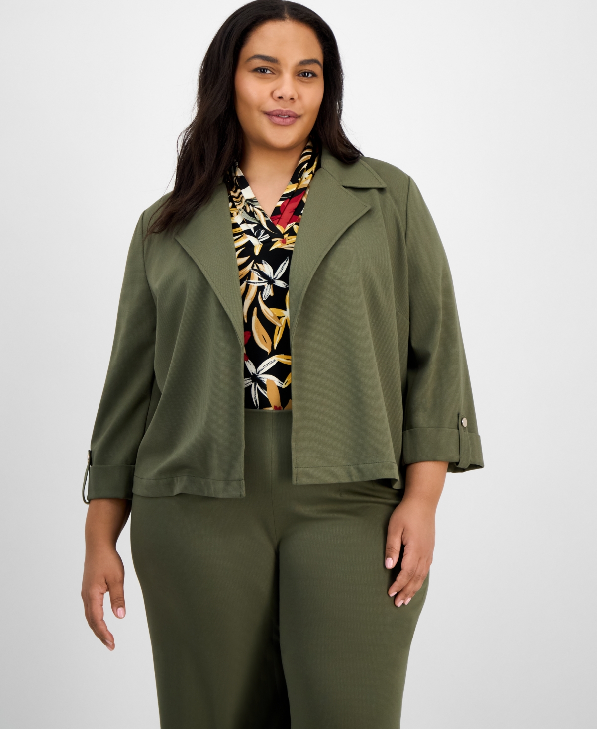 Anne Klein Plus Size Drapey 3/4-sleeve Open-front Jacket