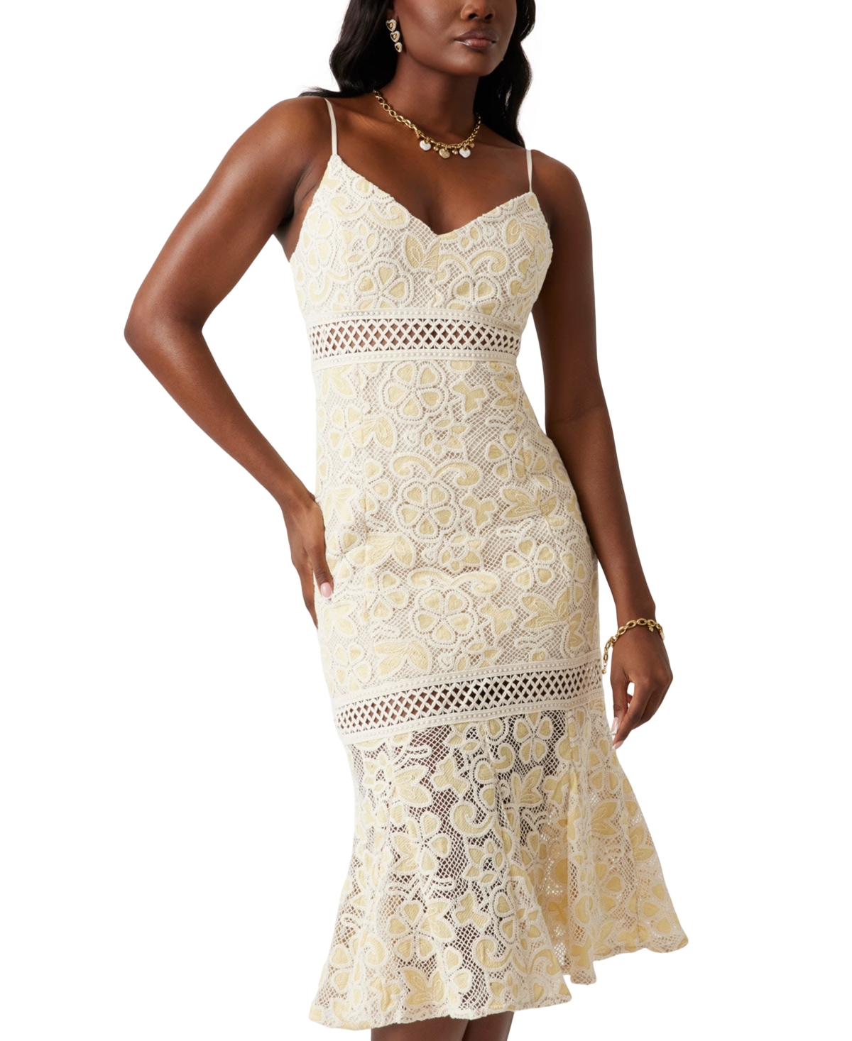 GUESS WOMEN'S CLARISE LACE SLEEVELESS MIDI DRESS 