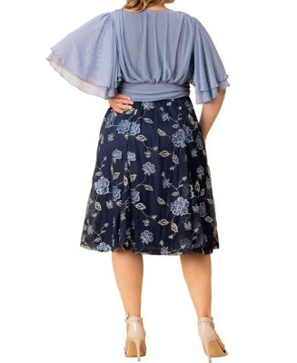 Plus Size Lillian Embroidered Mesh Midi Cocktail Dress