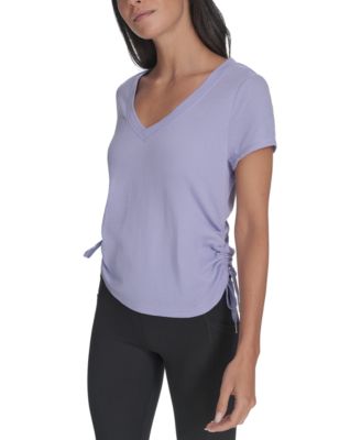 Women's Drawstring-Ruched Textured Top