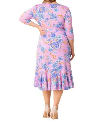 Plus Size Flirty Flounce 3/4-Sleeve Midi Wrap Dress