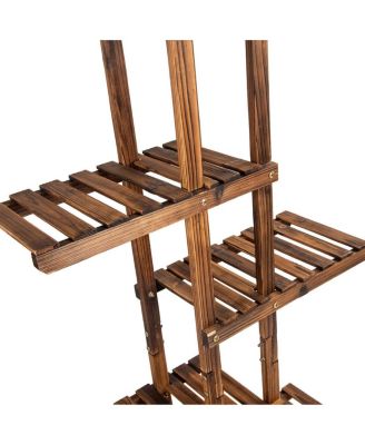 6 Tier Garden Wooden Shelf Storage Plant Rack Stand