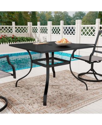 36 Inches Outdoor Metal Dining Table with Umbrella Hole Square Patio Bistro Table, Black