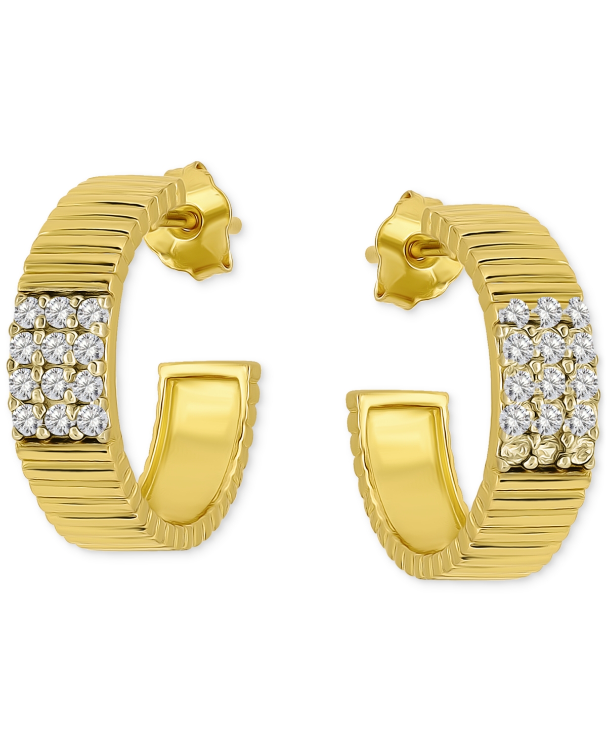 Pave Ribbed Small C-Hoop Earrings in Sterling Silver, 0.62" (also in 18k Gold-Plated Sterling Silver), Exclusively at Macy's - Two Tone