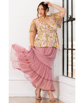 Plus Size Isla Tiered Mesh Maxi Skirt