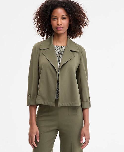 alfani Anne Klein Women's Notched Collar Drapey Cropped Jacket Women's Fashion Shoes & Accessories