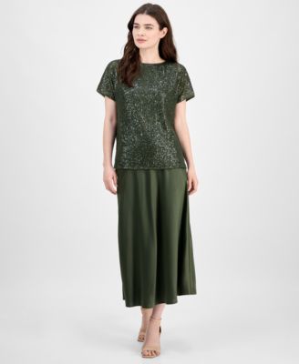 Women's Sequinned-Mesh Boat-Neck Top