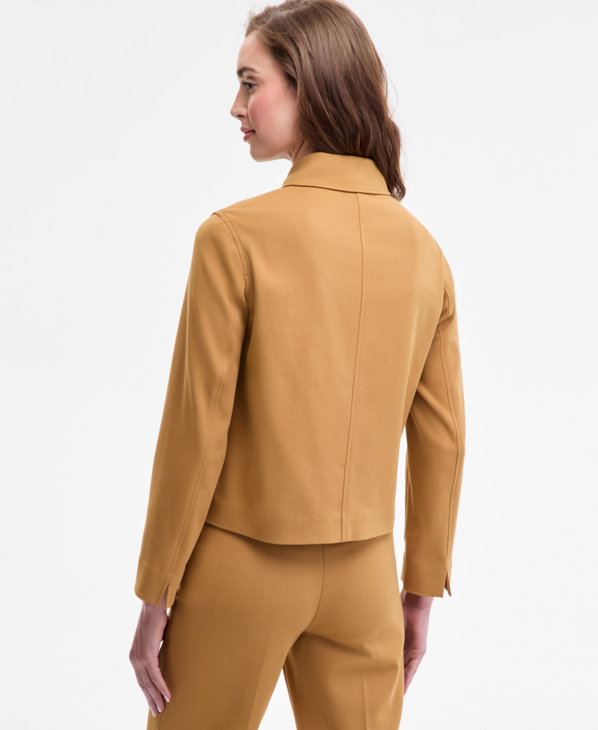 Anne Klein Double Weave Cotton Jacket In Brown