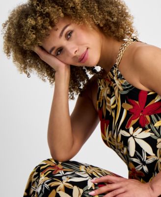 Women's Printed Sleeveless Halter Midi Dress