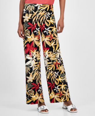 Women's Printed Pull-On Wide-Leg Pants