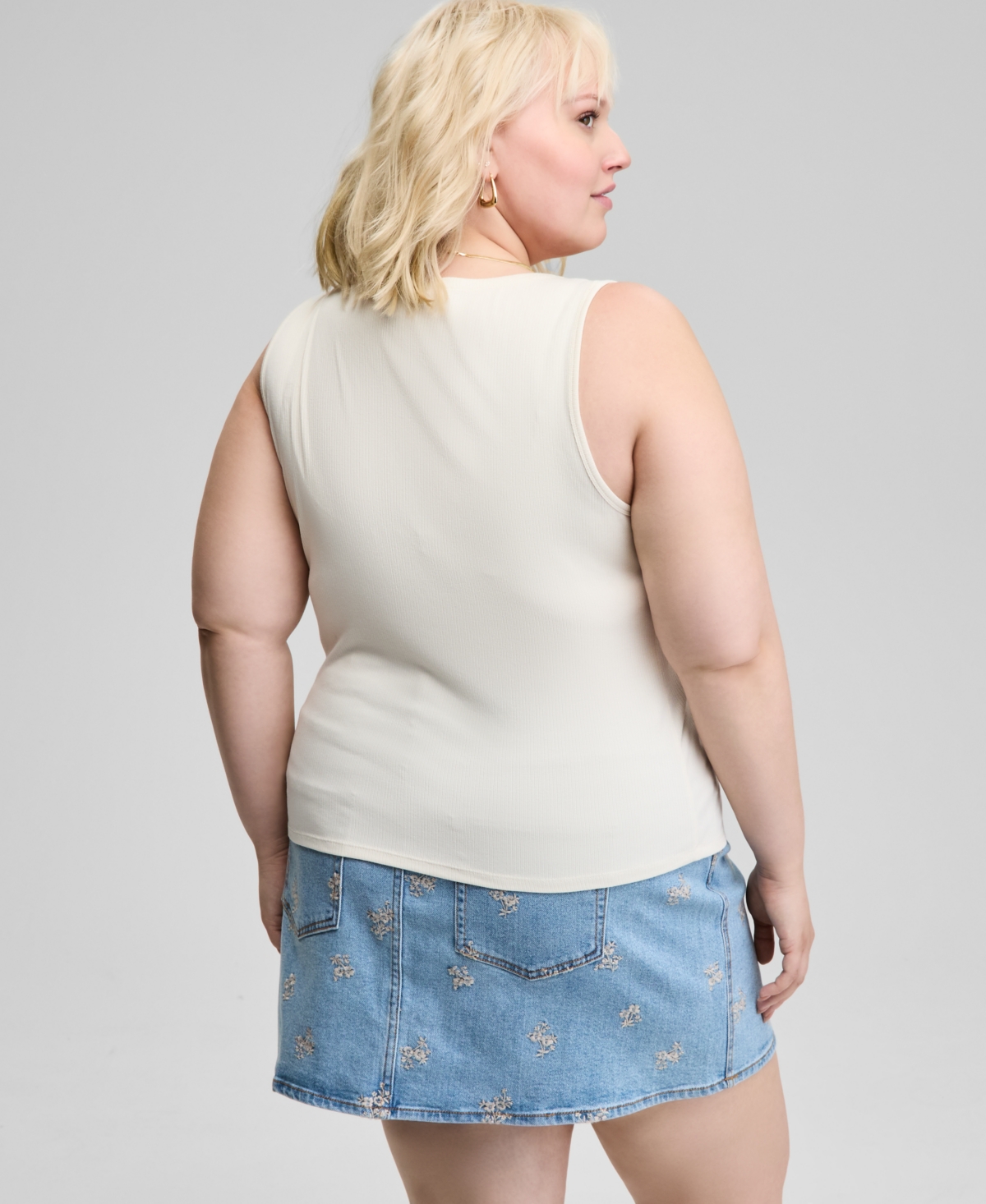 And Now This Now This Trendy Plus Size Button Front Tank Top Floral Embroidered Denim Skirt Exclusively At Macys In Blue