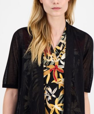 Women's Sheer Open-Front Short-Sleeve Cardigan