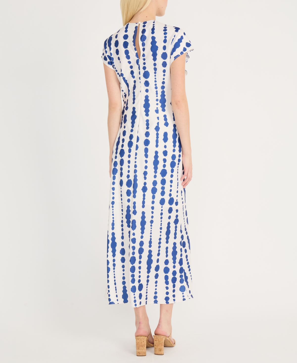 Luxely Printed Twist Front Midi Dress In Ivory,blue