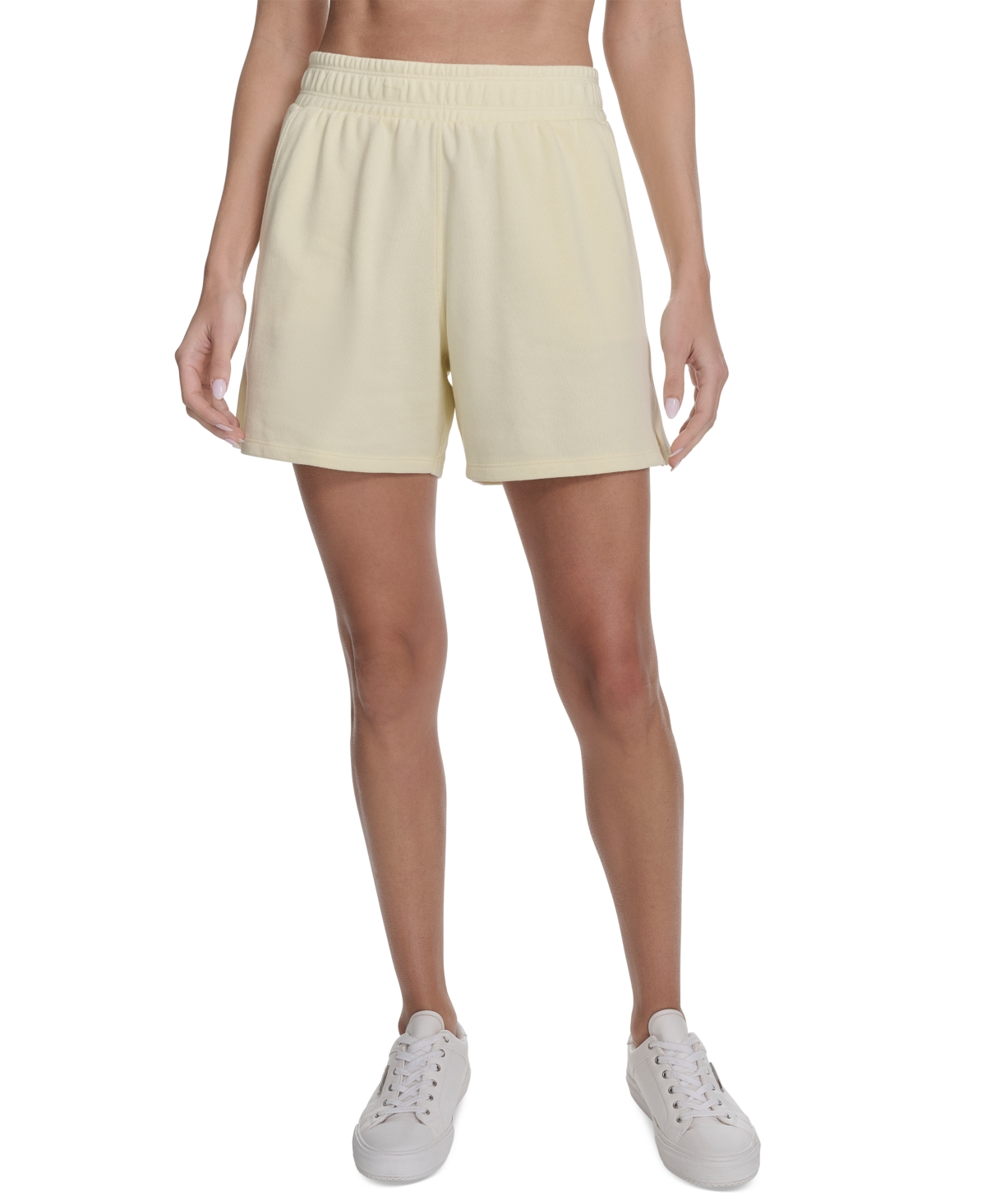 Calvin Klein Performance Women's French Terry Smocked-waist Shorts In Neutral