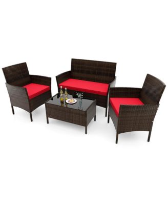 8 PCS Patio Furniture Set with Washable Cushions and Tempered Glass Coffee Table