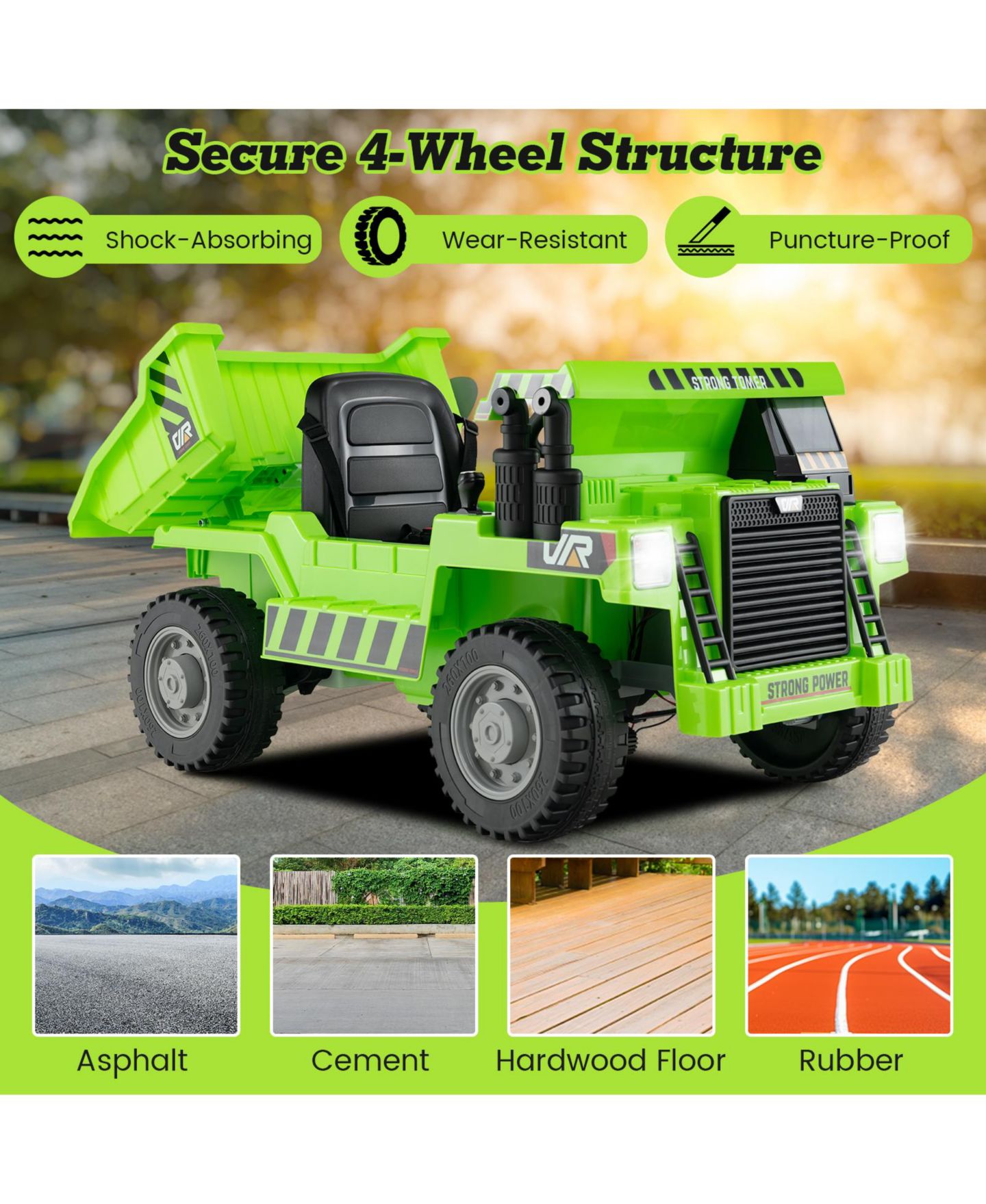 Детская игрушка HONGGE 12V Kids Ride-On Dump Truck with Electric Dump Bed and Remote, цвет: Зелёный — фото 9