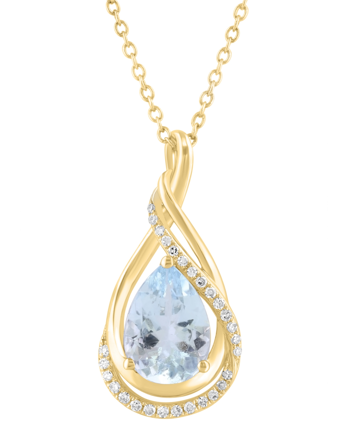 Effy Collection Diamond (1/10 Ct. T.w.) & Aquamarine (1-1/2 Ct. T.w.) Pendant In 14k Yellow Gold, 17" + 1" Extender