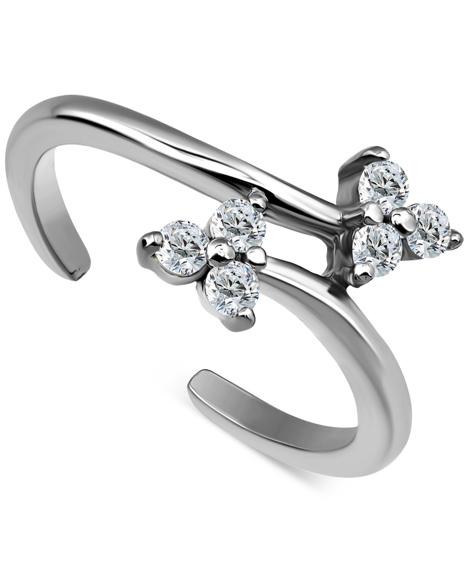 Triple Round Cubic Zirconia Cluster Adjustable Toe Ring