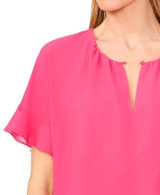 Women's Short-Sleeve Half Button Flowy Blouse