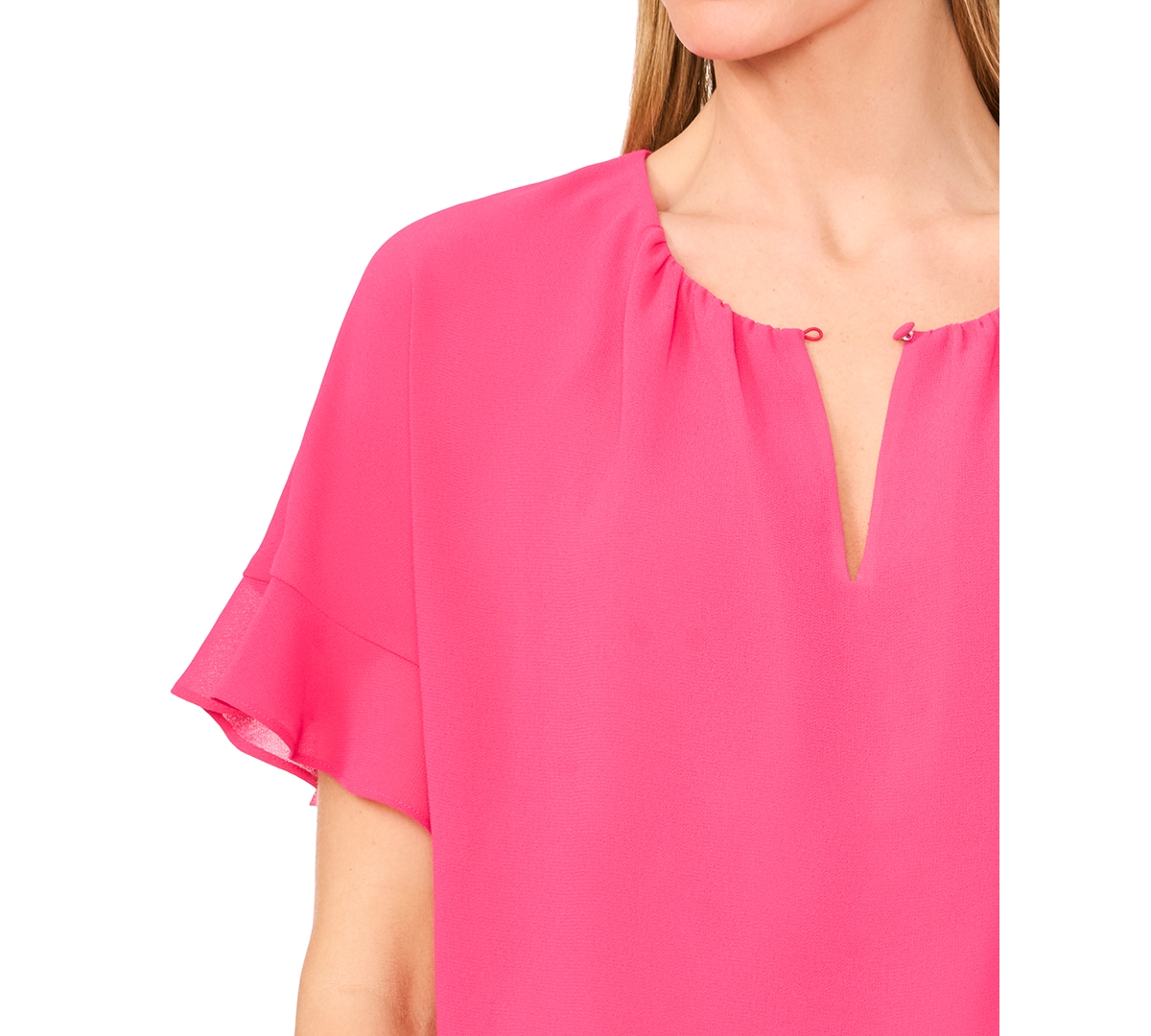 CECE WOMEN'S SHORT-SLEEVE HALF BUTTON FLOWY BLOUSE 