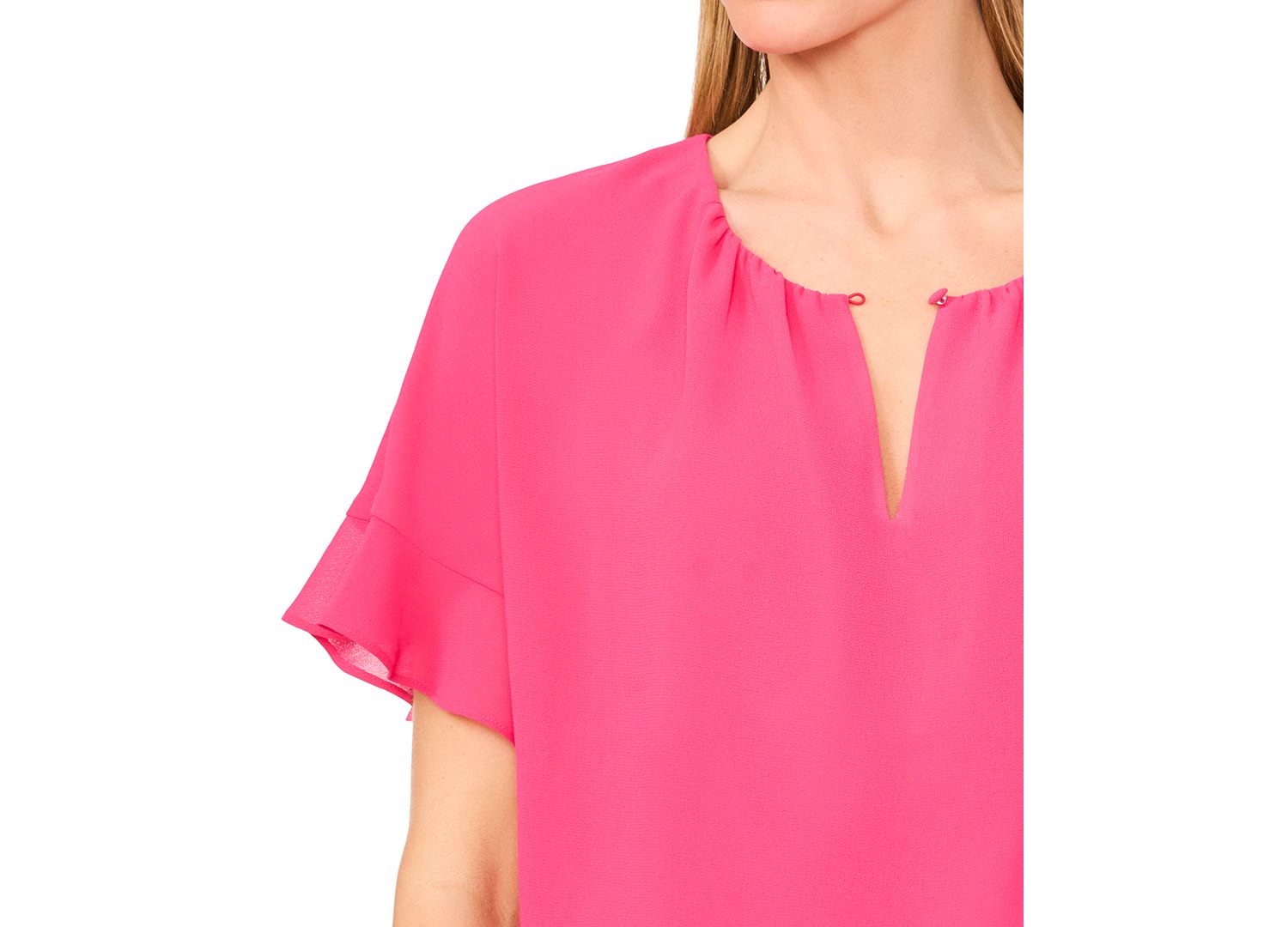 Women's Short-Sleeve Half Button Flowy Blouse