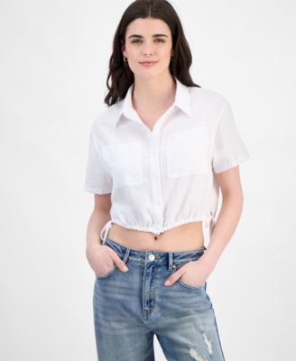 Juniors' Cropped Stripe Side-Tie Blouse