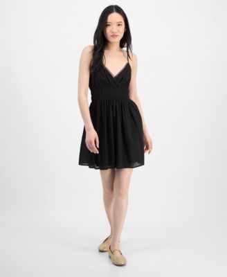 Juniors' V-Neck Sleeveless Fit & Flare Mini Dress