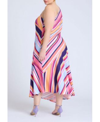 Women's Plus Size One Shoulder Multi Color Dress