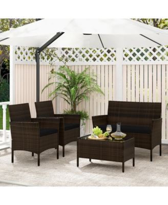 8 PCS Outdoor Patio Rattan Conversation Set Wicker Furniture Set w/ Chair Cushions