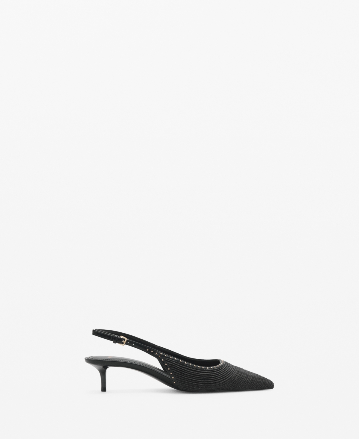 Mango Natural Fibre Kitten-heel Shoes Black In Black