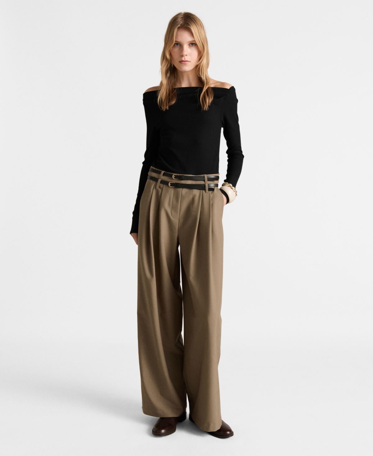 Women's Asymmetric Neckline Belt Jumpsuit - Black
