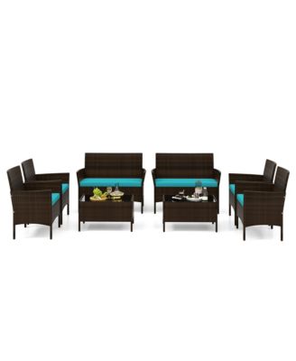 8 PCS Rattan Patio Conversation Set Wicker Outdoor Furniture Set w/ Chair Loveseat