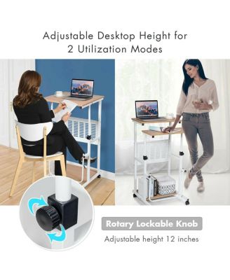 Height Adjustable Mobile Computer Stand-Up Desk with 2 Modes