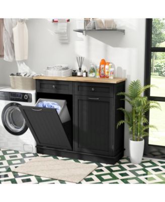Rubber Wood Kitchen Trash Cabinet with Single Trash Can Holder and Adjustable Shelf