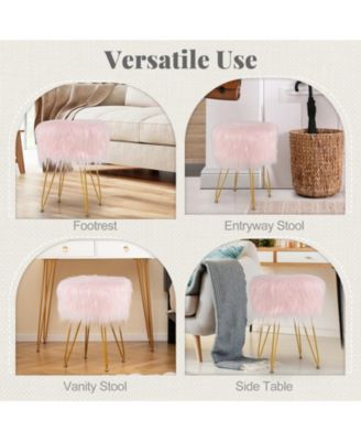 Faux Fur Vanity Stool Chair with Metal Legs for Bedroom and Living Room