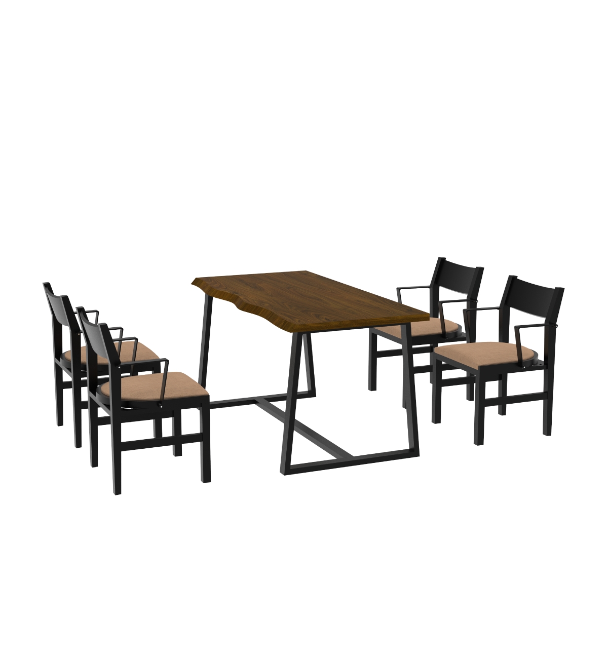 4-Person Dining Table Set with Chairs and Bench-Irregular Design Wood-4