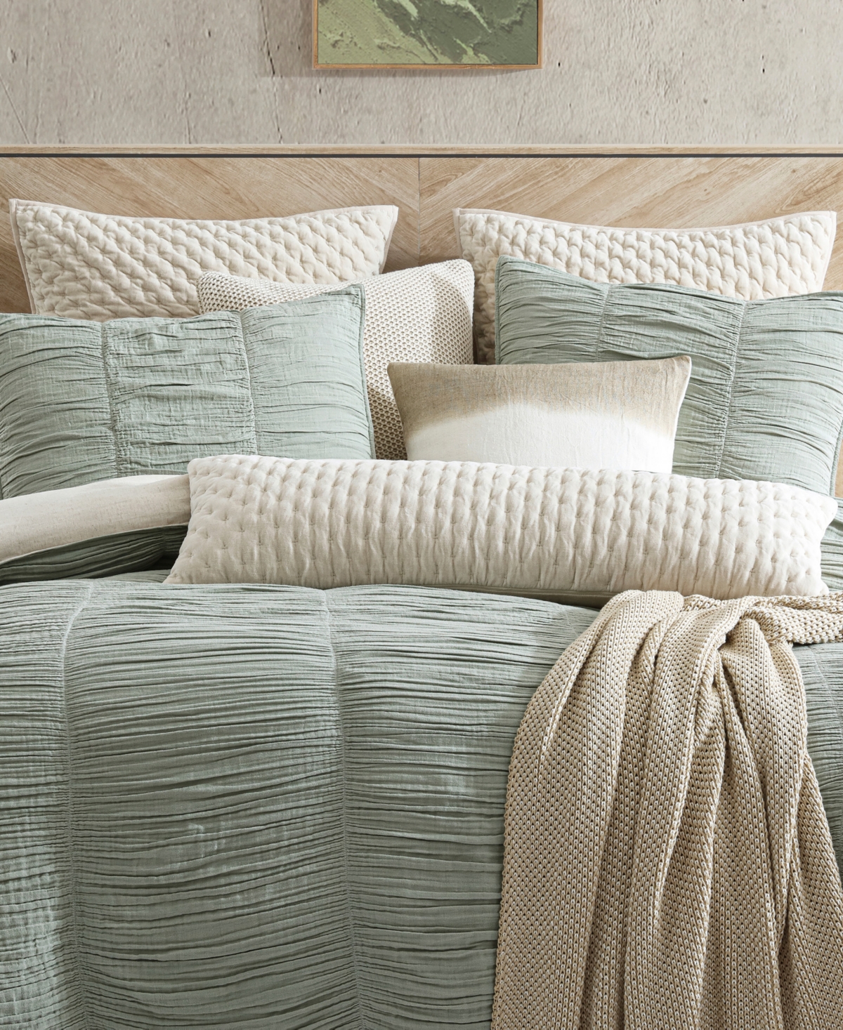 Dkny Pure Ruched Gauze 3-pc. Duvet Cover Set, Full/queen In Green