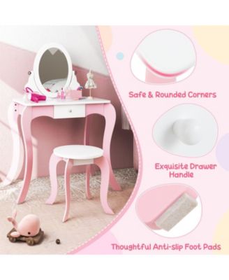 Pretend Kids Vanity Set with 360° Rotatable Mirror and Play Accessories