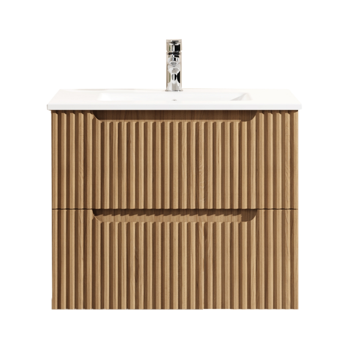 24" Wall Mounted Walnut Bathroom Vanity Cabinet with White Basin Sink Combo Floating - Walnut