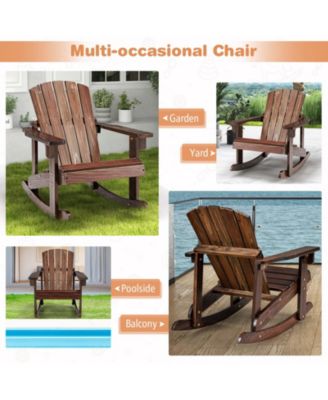 Outdoor Wooden Kid Adirondack Rocking Chair with Slatted Seat