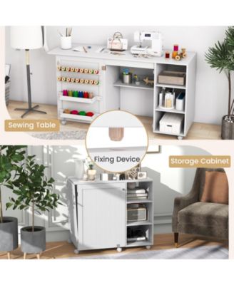 Multifunctional Folding Sewing Machine Craft Station with Storage Shelves