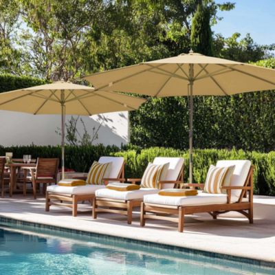 13FT Large Outdoor Patio Umbrella UV30+ Wood 8 Rib Pole for Table Beach Yard Garden Wedding Deck Cafe Pool Tan