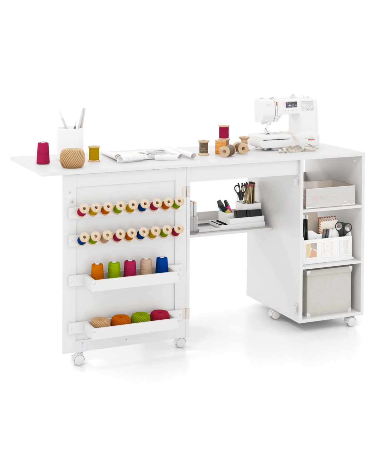 Multifunctional Folding Sewing Machine Craft Station with Storage Shelves