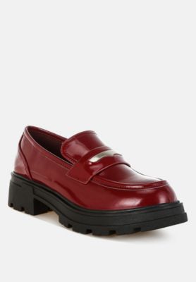 Womens Gleam Stride Faux Leather Chunky Loafers