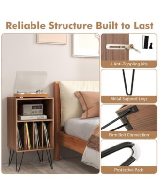 Record Player Stand with Charging Station for Living Room Bedroom