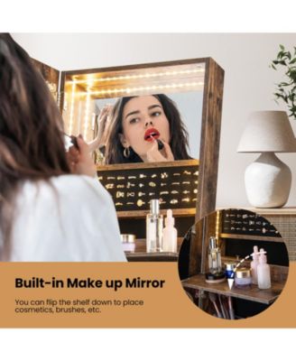 Lockable Freestanding Jewelry Organizer with Full-Length Frameless Mirror