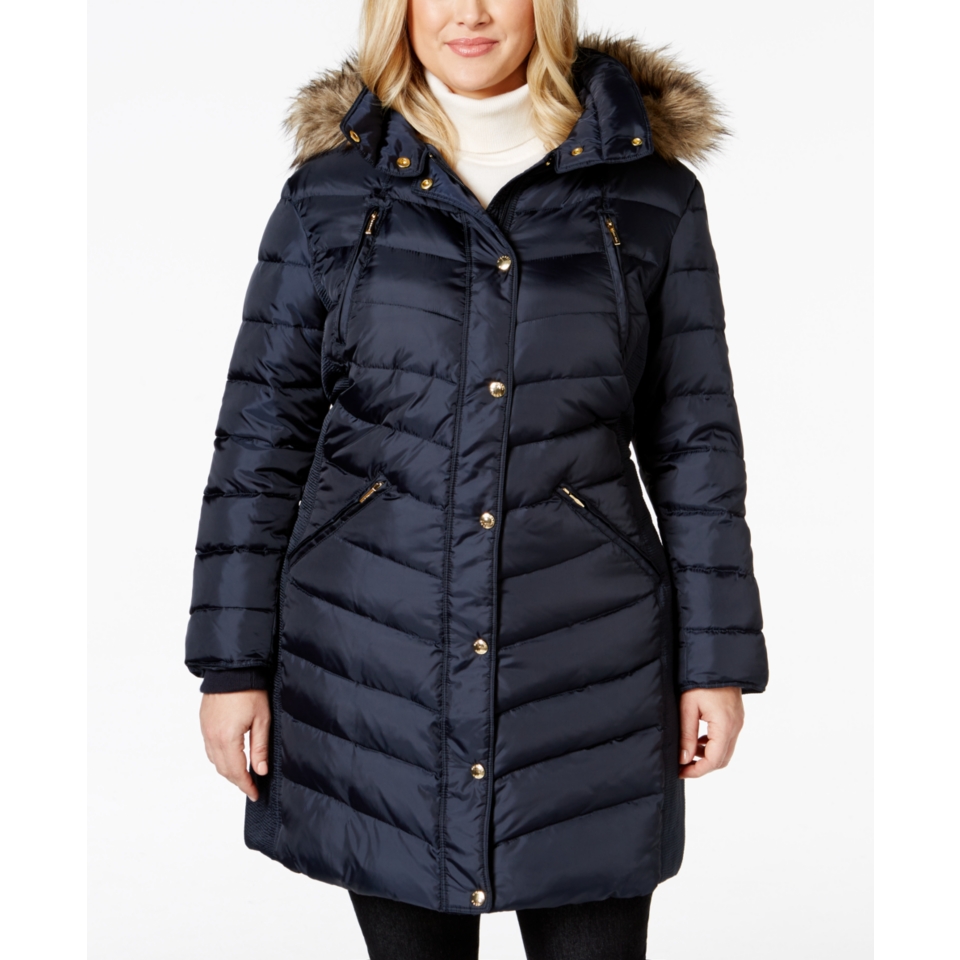 MICHAEL Michael Kors Plus Size Faux Fur Trim Puffer Coat   Coats