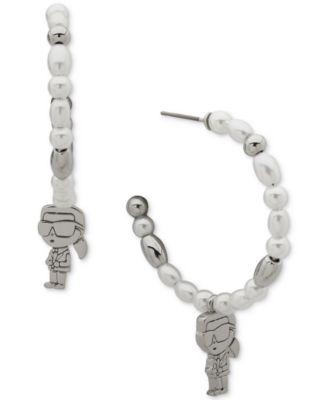 Gold-Tone Beaded KARL Charm Medium Hoop Earrings, 1.1"