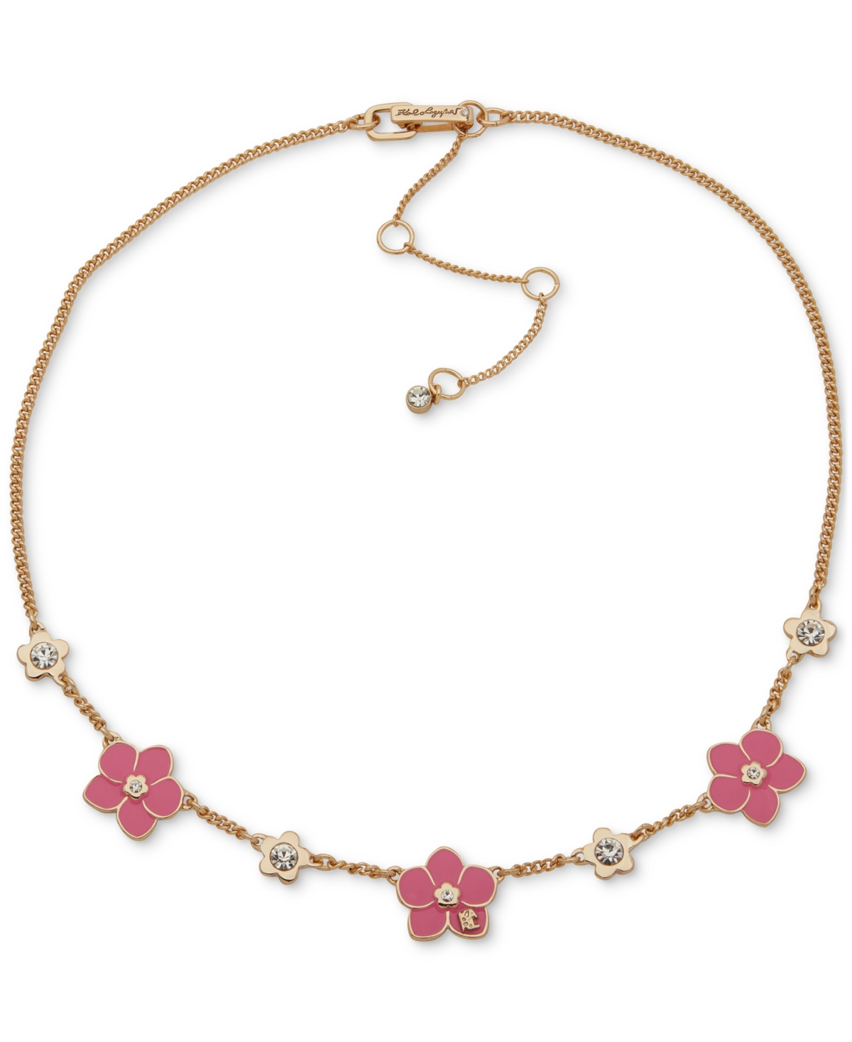 Gold-Tone Enamel & Crystal Flower Collar Necklace, 16" + 3" extender - Medium Red