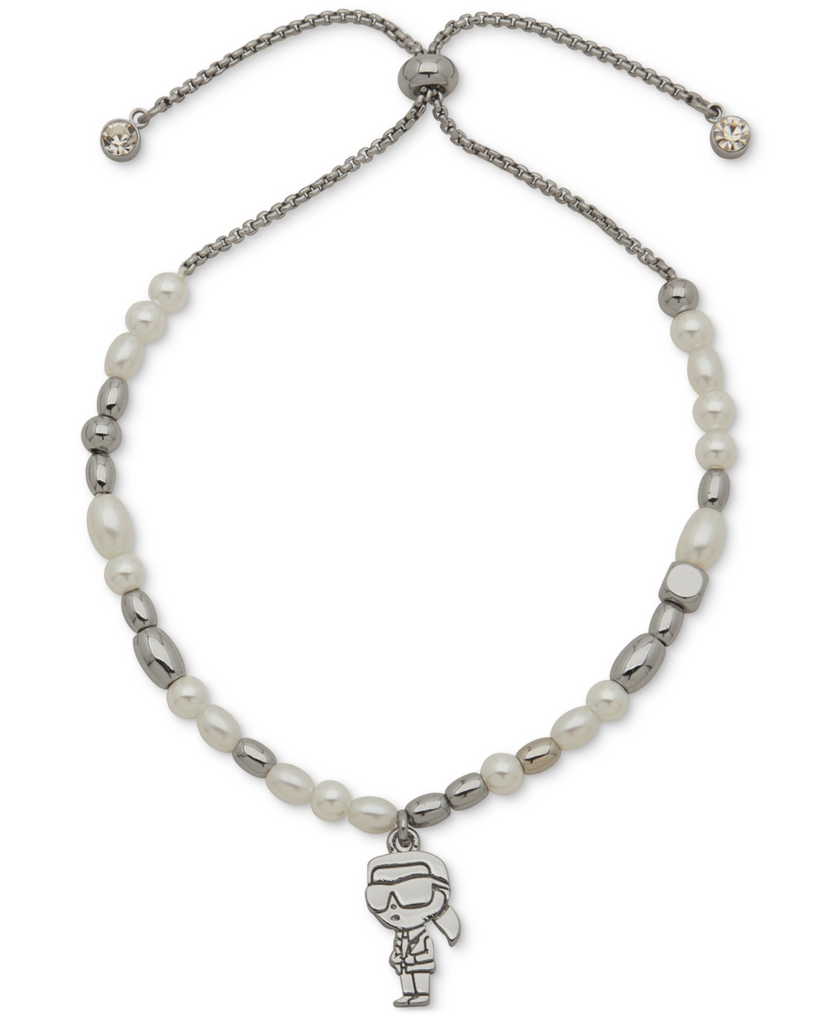 Silver-Tone Imitation Pearl Charm Slider Bracelet - White